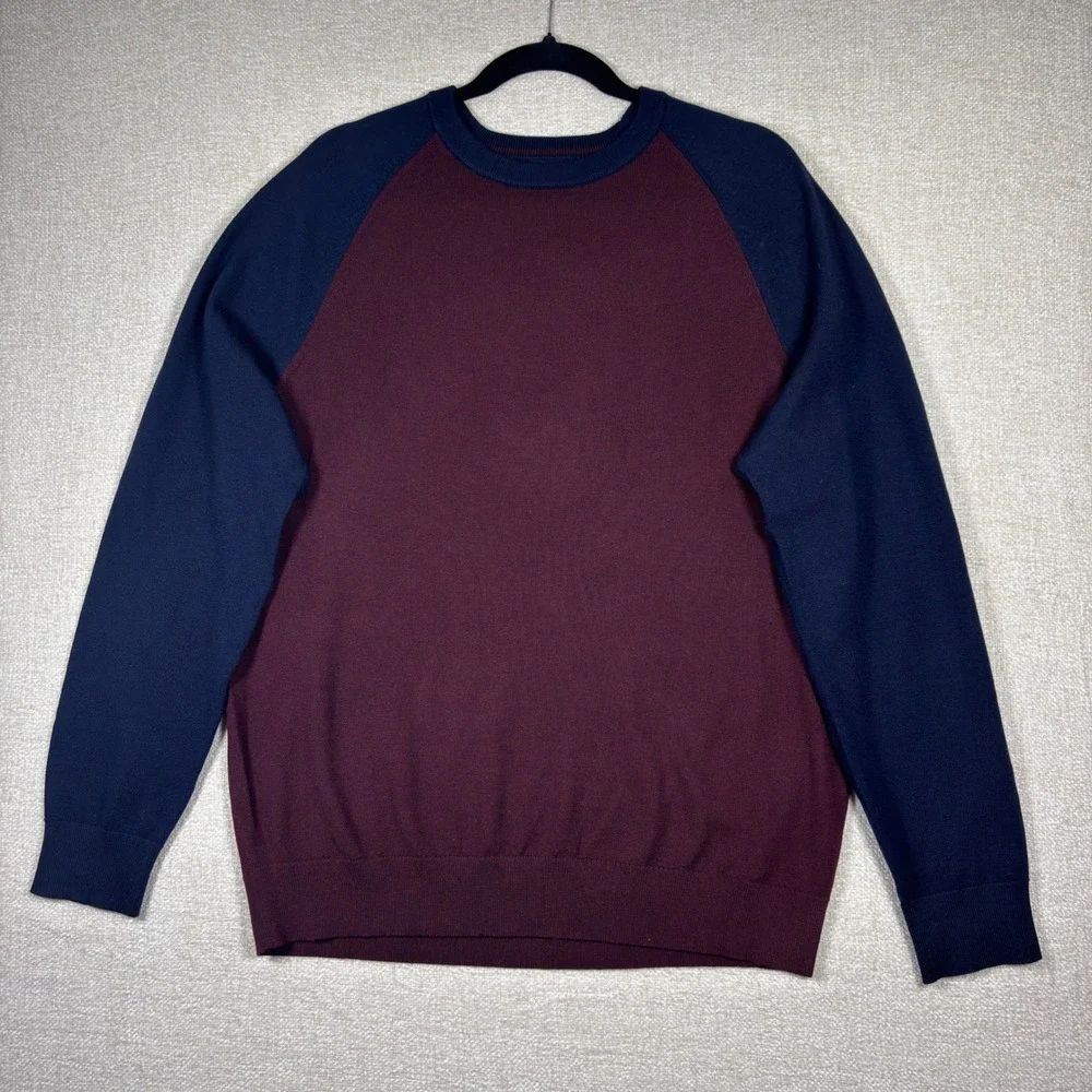 Banana Republic Italian Merino Wool Sweater Mens Large Raglan Burgundy Navy Blue
